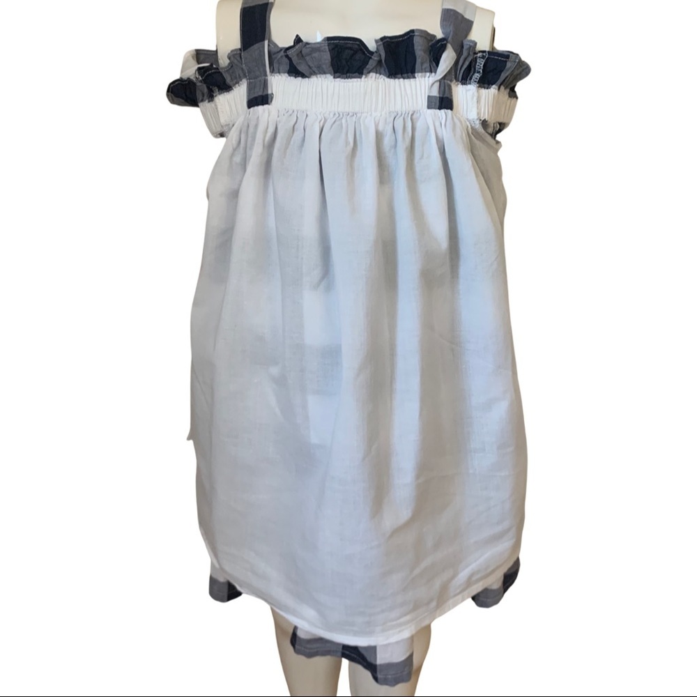 JANIE AND JACK Off-The-Shoulder Gingham Dress 100% Cotton Navy Blue & White Sz 3 - Picture 13 of 16